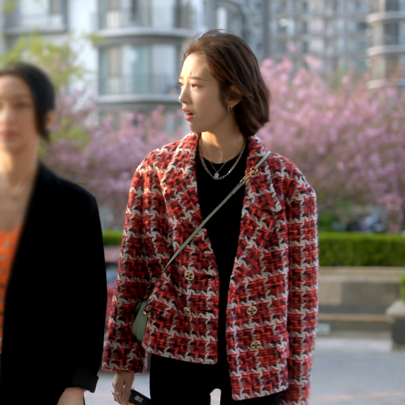 唐艺昕同款翻领外套女粗花呢短款上衣西装